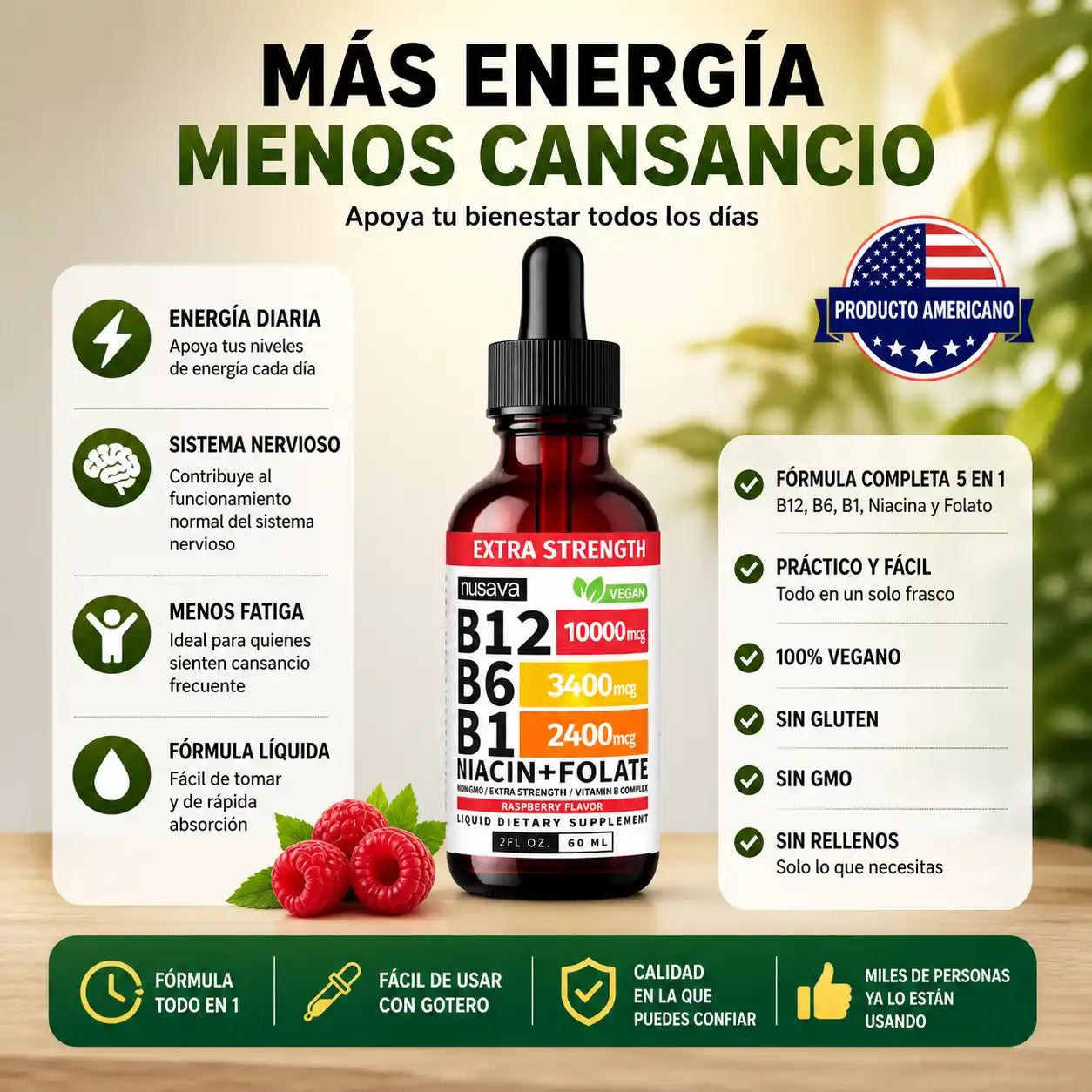 NUSAVA® Vitamina B12 Complex | Energía diaria en gotas sin complicaciones