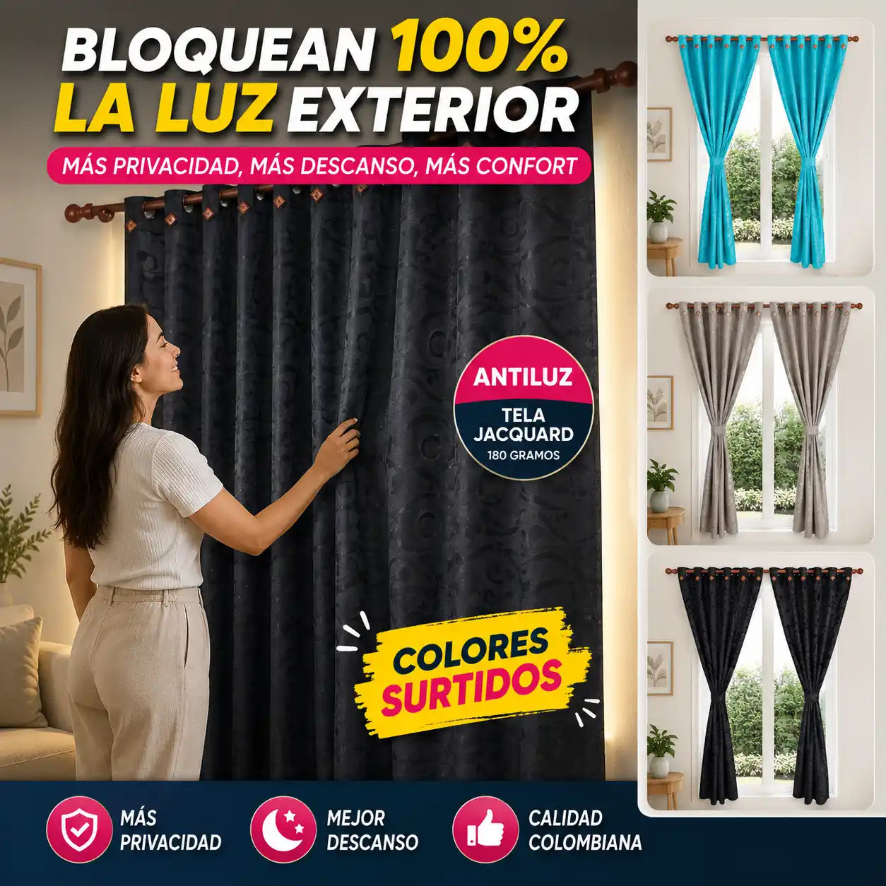 JACQUARD® Cortinas Antiluz Jacquard – Renueva Tu Hogar Con Elegancia y Más Privacidad